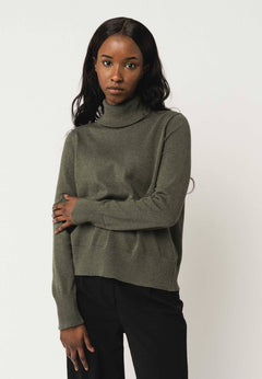 Feinstrick Rollkragenpullover MAYURA - grün melange