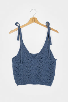 René Crop Top - Mouliné Baltic Blue