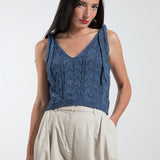 René Crop Top - Mouliné Baltic Blue